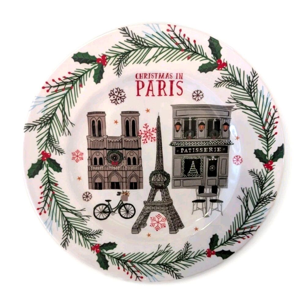 Cynthia Rowley Christmas in Paris Melamine Plate 8.5-inch Salad Dessert Holiday